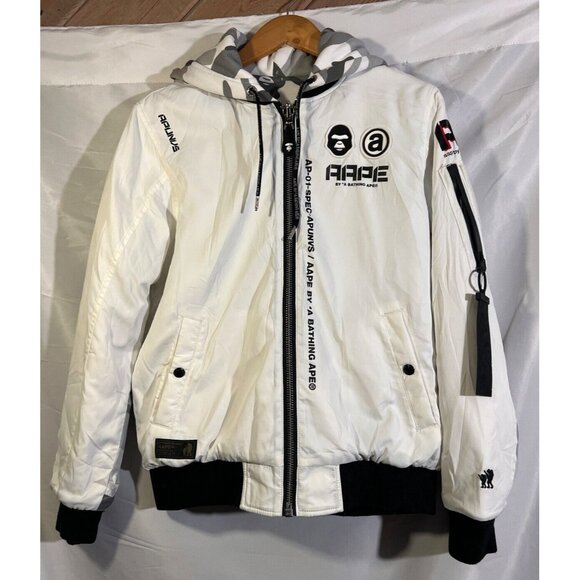AAPE by A Bathing Ape Jacket Men's S Reversible Zip White/Gray Camo Hoodie - Picture 1 of 16
